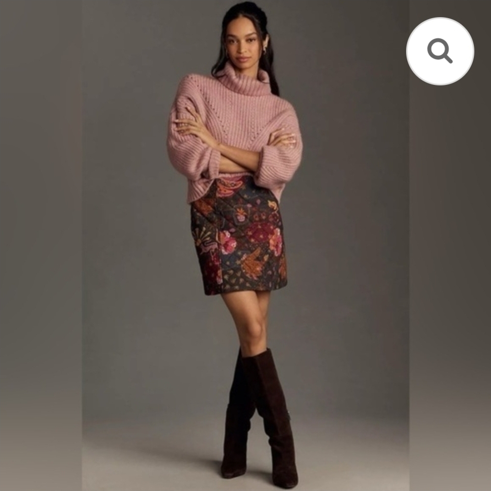 Farm Rio For Anthropologie Pink and Multicolor Quilted Mini Skirt NWT